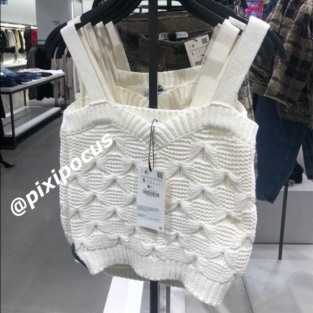 NWT Zara Textured Knit Crop Top White Medium - Picture 10 of 11